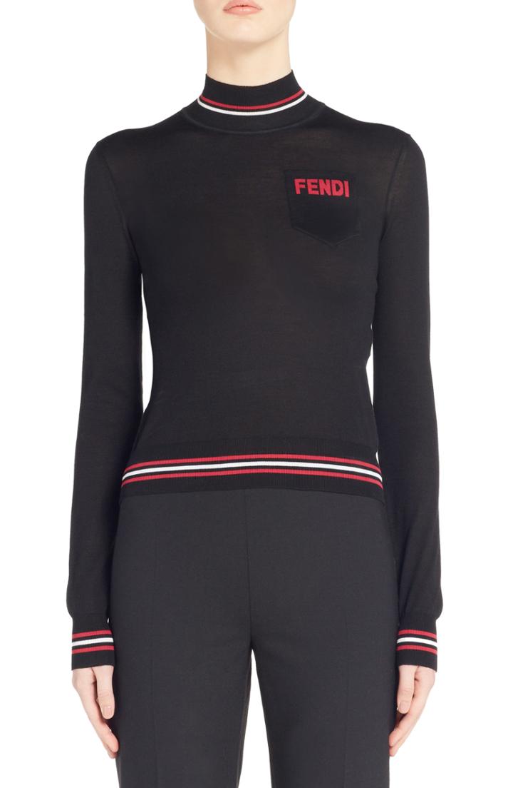 Women's Fendi Logo Knit Sweater Us / 40 It - Black