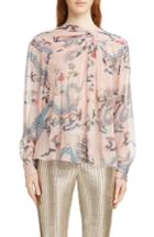 Women's Isabel Marant Debby Twist Neck Dragon Print Silk Blend Blouse Us / 34 Fr - Pink