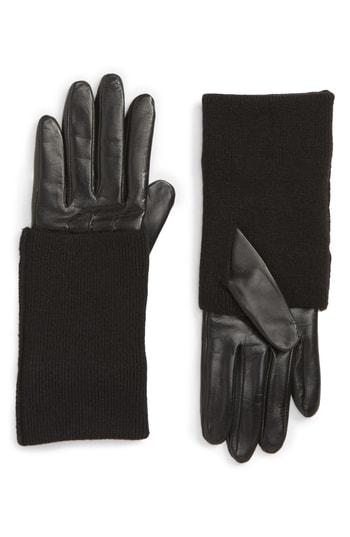 Women's Nordstrom Knit Cuff Lambskin Leather Gloves - Black