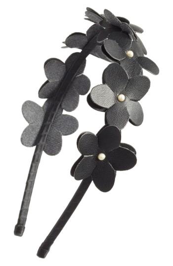 Cara Faux Leather Flower Headband, Size - Black