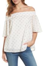 Women's Wit & Wisdom Zip Detail Embellished Off The Shoulder Top - White