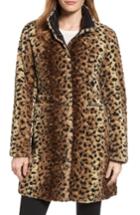 Women's Via Spiga Reversible Faux Leopard Fur Coat - Brown