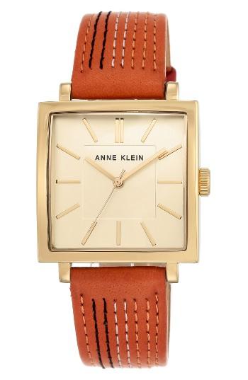 Women's Anne Klein Square Leather Strap Watch, 42mm X 34mm