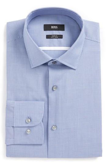 Men's Boss Jerris Slim Fit Easy Iron Check Dress Shirt - Blue