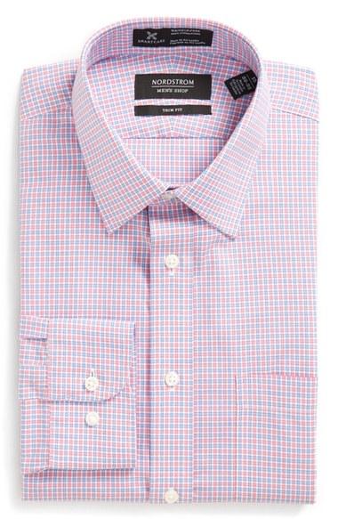 Men's Nordstrom Men's Shop Smartcare(tm) Trim Fit Check Dress Shirt .5 32/33 - Pink