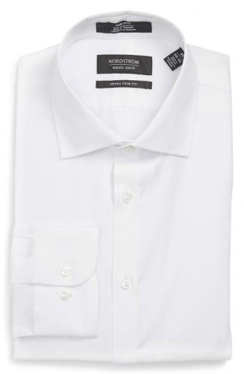 Men's Nordstrom Men's Shop Extra Trim Fit Non-iron Solid Dress Shirt .5 - 32/33 - White