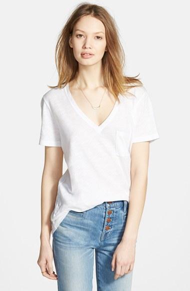 Women's Madewell 'whisper' Cotton V-neck Pocket Tee - White
