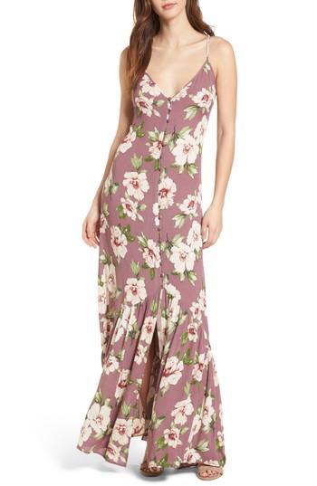 Women's Bp. Floral Button Front Maxi Dress, Size - Purple