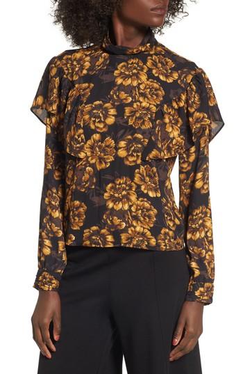 Women's Leith Floral Ruffle Top, Size - Black