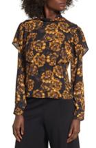 Women's Leith Floral Ruffle Top, Size - Black