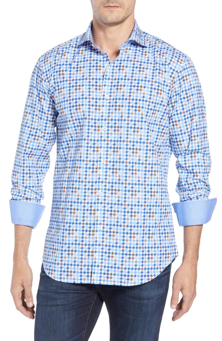 Men's Bugatchi Shaped Fit Print Sport Shirt, Size - Brown