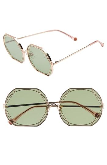 Women's Wildfox Regency Round 59mm Sunglasses - Rose Gold/ Bottle Green Solid