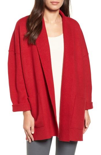 Women's Eileen Fisher Boiled Wool Shawl Collar Jacket - Red