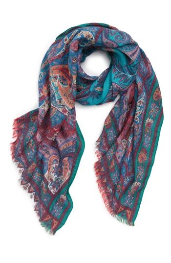 Women's Etro Border Print Scarf, Size - Blue/green