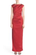 Women's Talbot Runhof Bateau Neck Stretch Satin Column Gown - Red