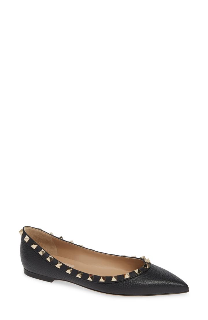 Women's Valentino Garavani Rockstud Pointy Toe Flat Us / 36eu - Black