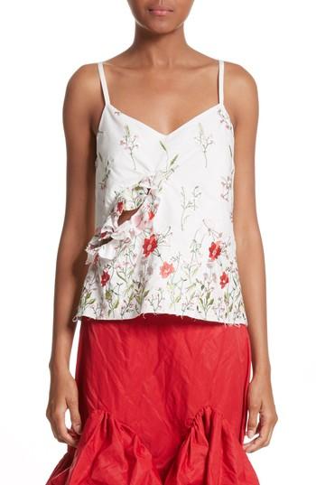 Women's Marques'almeida Embroidered Frilled Slip Top - White