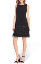 Women's Tahari Crystal Feather Hem Shift Dress - Black