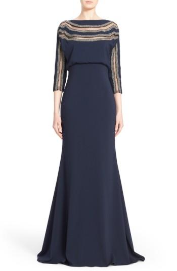 Women's Badgley Mischka Couture Embellished Blouson Column Gown - Blue