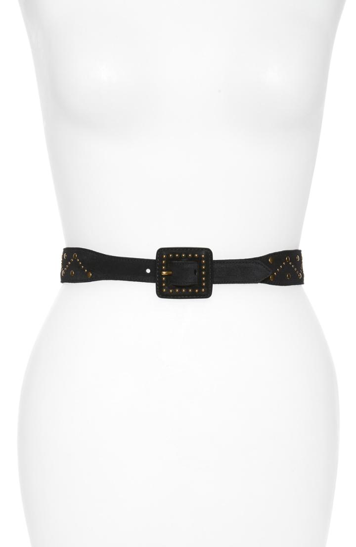 Women's Saint Laurent Mixed Studs Suede Belt