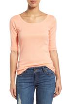 Women's Caslon Ballet Neck Cotton & Modal Knit Elbow Sleeve Tee - Coral