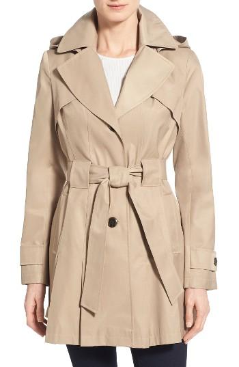 Petite Women's Via Spiga 'scarpa' Hooded Single Breasted Trench Coat P - Beige