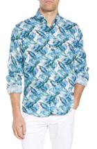 Men's Ledbury Greencrest Classic Fit Palm Print Sport Shirt - Blue
