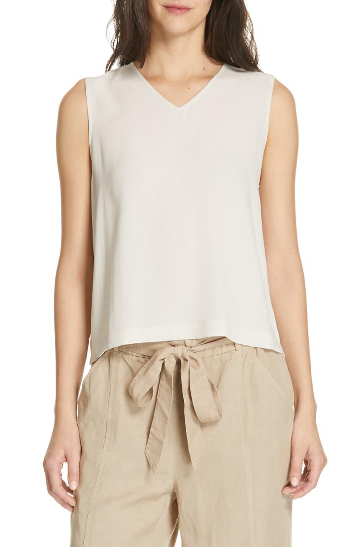 Women's Eileen Fisher V-neck Sleeveless Silk Shell, Size - Beige