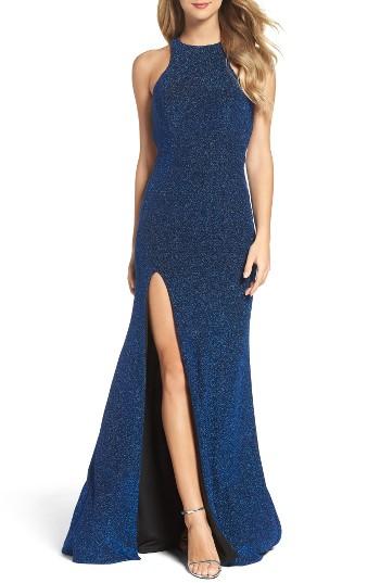 Women's La Femme Cutout Metallic Jersey Gown