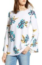 Women's Halogen Bow Back Print Flare Sleeve Tunic - White