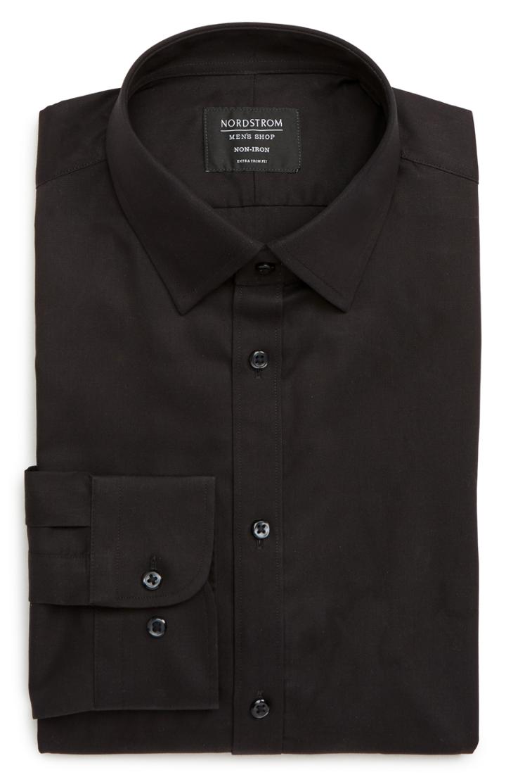Men's Nordstrom Men's Shop Extra Trim Fit Non-iron Solid Dress Shirt .5 - 32/33 - Black