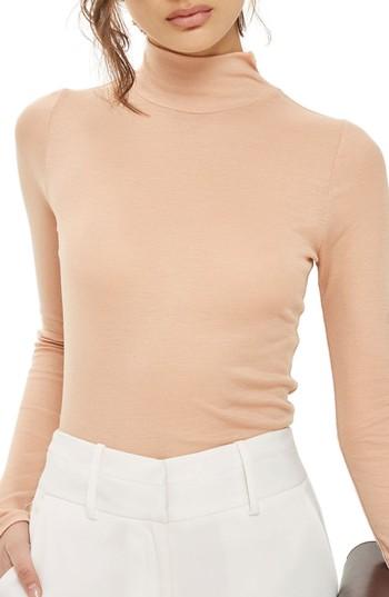 Women's Topshop Ribbed Turtleneck Top Us (fits Like 2-4) - Beige