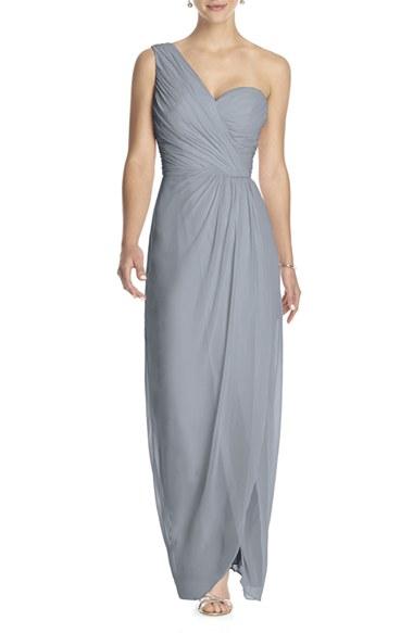 Women's Dessy Collection One-shoulder Draped Chiffon Gown - Grey
