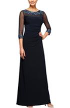 Women's Alex Evenings Embellished Ruched Empire Waist Gown - Blue