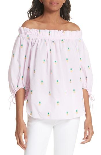 Women's Kate Spade New York Pineapple Pinstripe Off The Shoulder Cotton Top - Pink