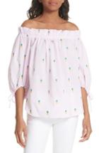 Women's Kate Spade New York Pineapple Pinstripe Off The Shoulder Cotton Top - Pink