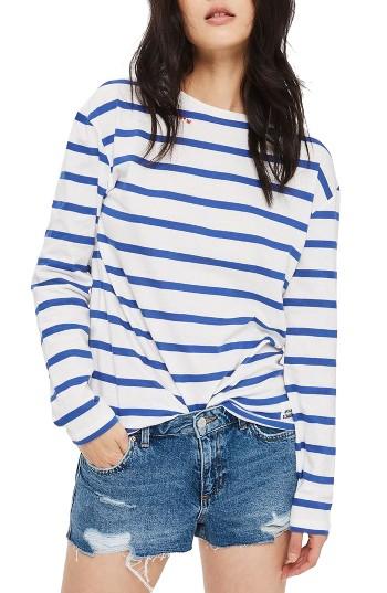 Women's Topshop Cory Ripped Denim Shorts Us (fits Like 0) - Blue