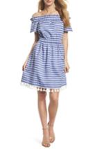 Petite Women's Eliza J Stripe Off The Shoulder Dress P - Blue