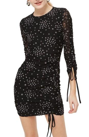 Women's Topshop Star Print Ruched Body-con Dress Us (fits Like 0) - Black