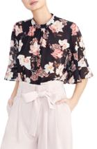 Women's Rachel Roy Collection Floral Ruffle Sleeve Blouse - Black