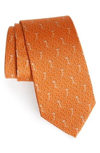 Men's Salvatore Ferragamo Giraffe Print Silk Tie, Size - Orange