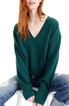 Women's J.crew V-neck Crop Thermal Cashmere Sweater - Green