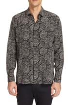 Men's Saint Laurent Couer Pattern Silk Shirt Eu - Black