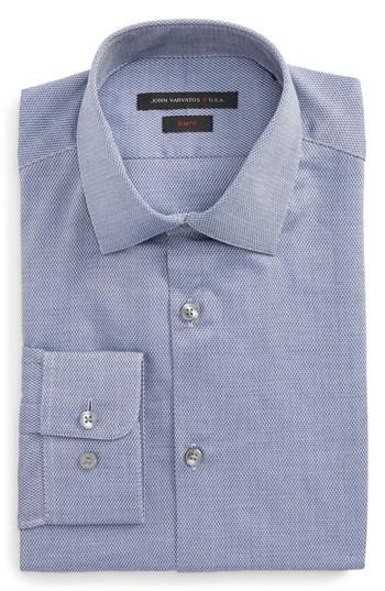 Men's John Varvatos Star Usa Slim Fit Stretch Geometric Dress Shirt L - Blue