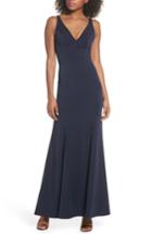 Women's Jenny Yoo Jade Luxe Crepe V-neck Gown - Blue