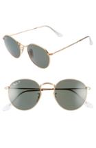 Women's Ray-ban 50mm Polarized Round Sunglasses - Gold/ Green Solid