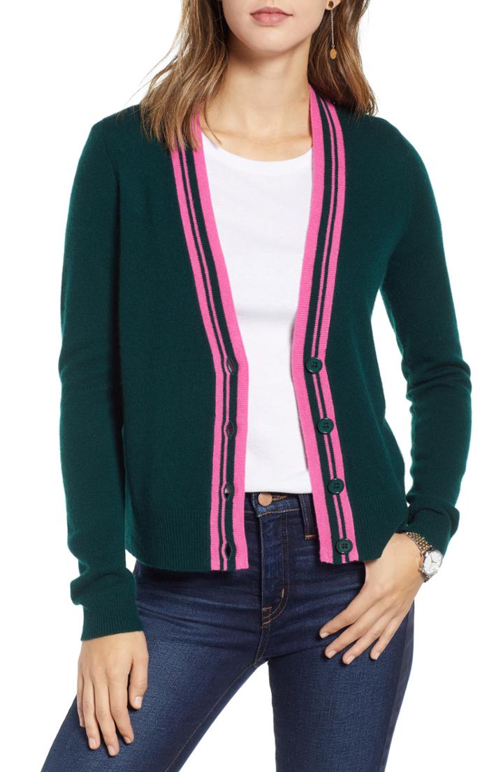 Women's 1901 Stripe Detail Wool & Cashmere Cardigan - Green