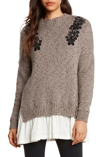 Women's Willow & Clay Applique Poplin Trim Sweater - Grey