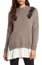 Women's Willow & Clay Applique Poplin Trim Sweater - Grey