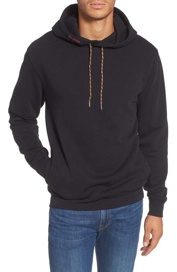 Men's Frame Logo Slim Fit Pullover Hoodie - Black